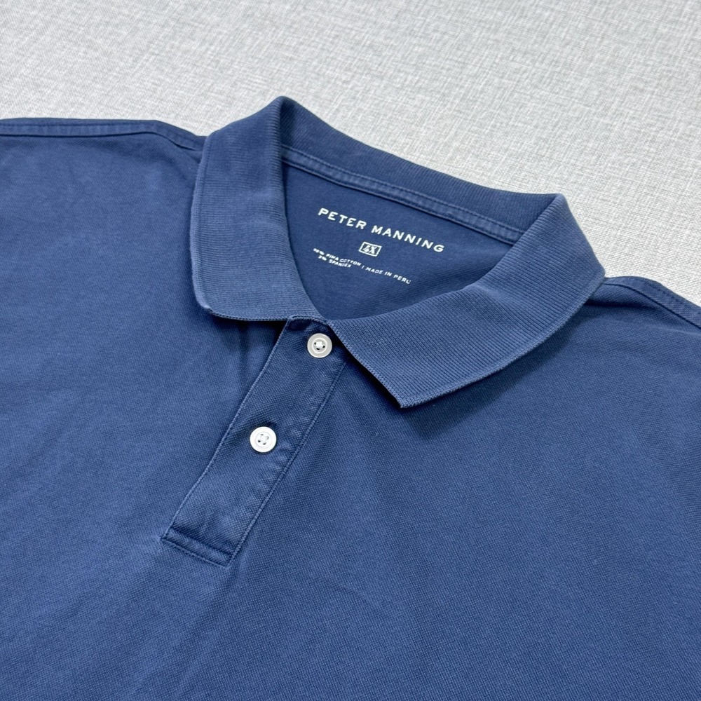 Peter Manning Polo Shirt Mens Big 4X Blue Short Sleeve Collared Pima Cotton
